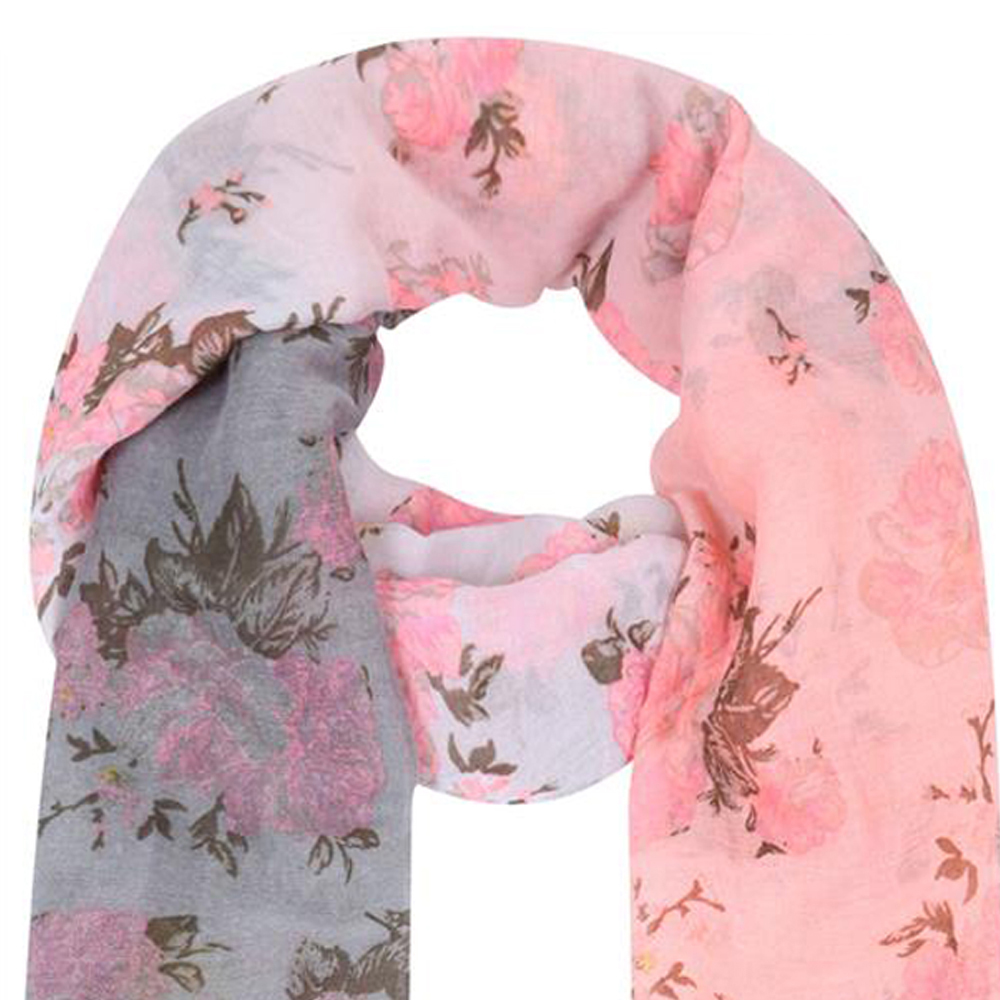 Grey & Coral Neon Floral Print Scarf