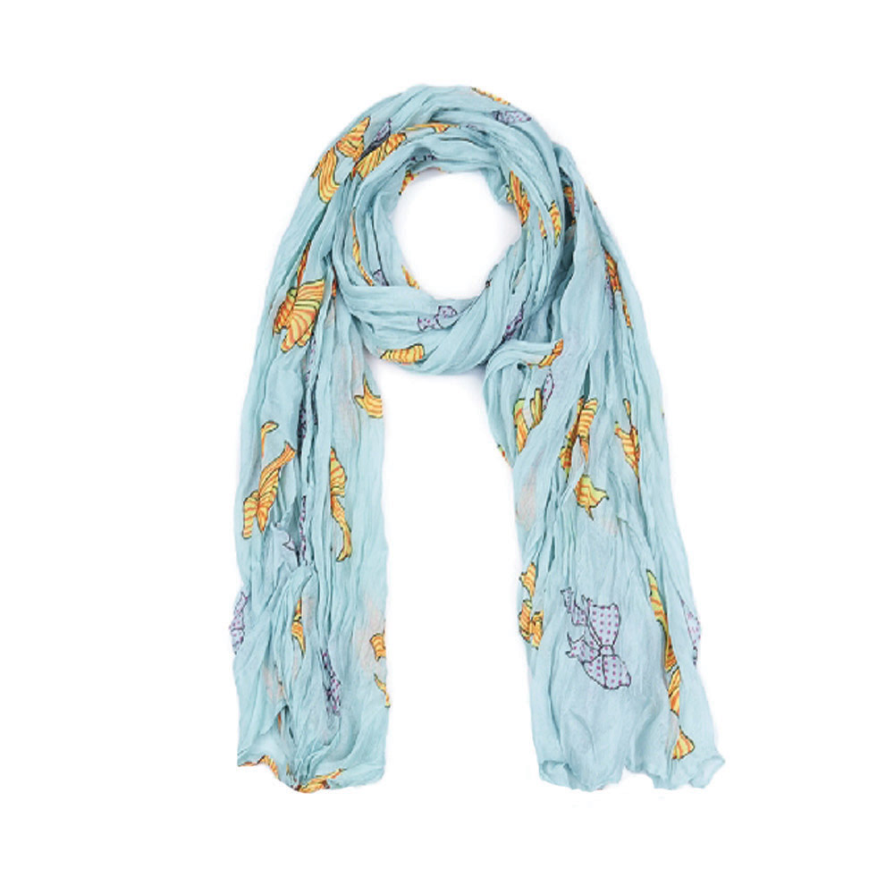 Pretty Blue Crinkle Bow Pattern Long Scarf