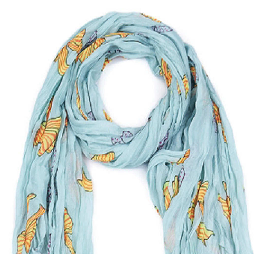 Pretty Blue Crinkle Bow Pattern Long Scarf