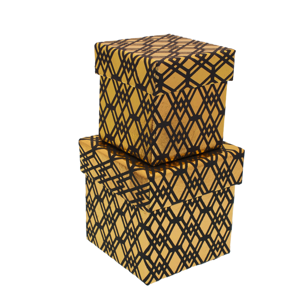Nested Gift Boxes x 2 Black & Gold