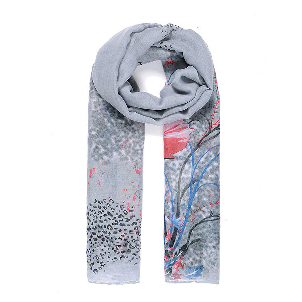 Grey Floral Print Scarf- CS109