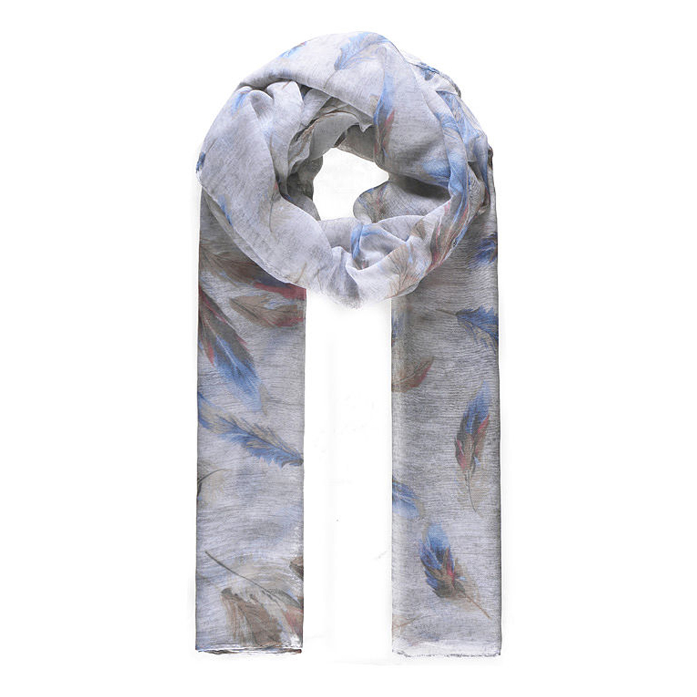 White Feather Print Scarf - CS125