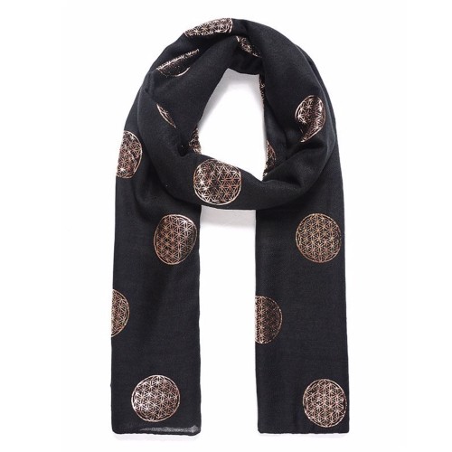 Black Metallic Print Scarf -CS186
