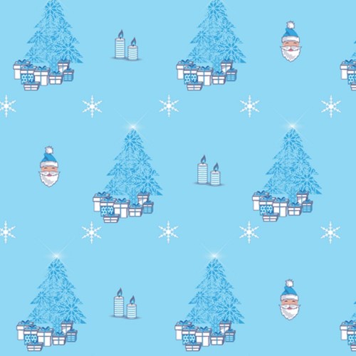 Santa Christmas Gift Wrap-Blue Background