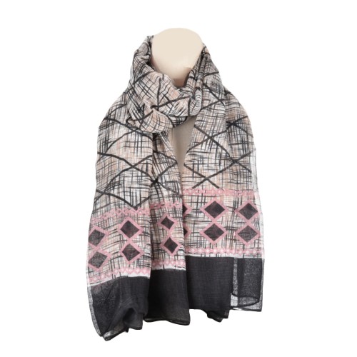 Diamond Print Black/Pink Scarf-CS166