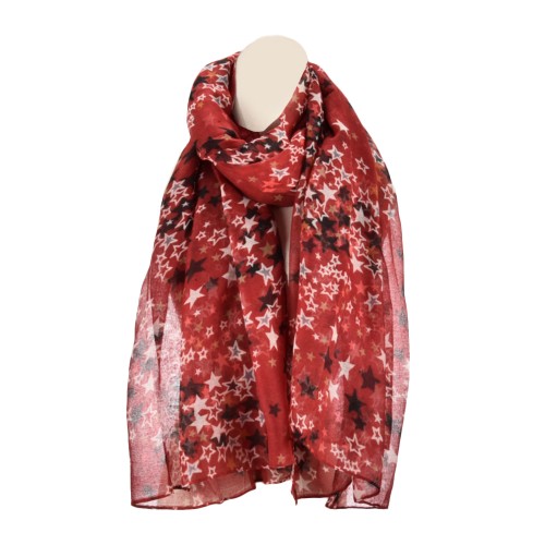Red Star Print Scarf-CS170